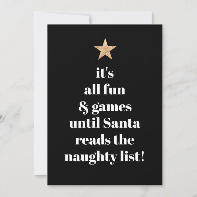 Santa Gold Star Modern Tree Font Funny Humor Quote Holiday Card (Front)
