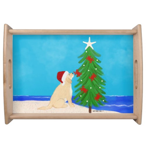 Santa Golden Dog Christmas Wishes Serving Tray