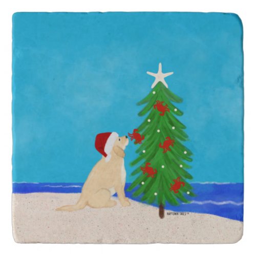 Santa Golden Dog Christmas Wishes Trivet