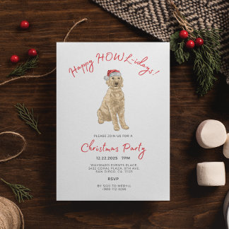 Santa Golden Doodle Watercolor Christmas Party Invitation