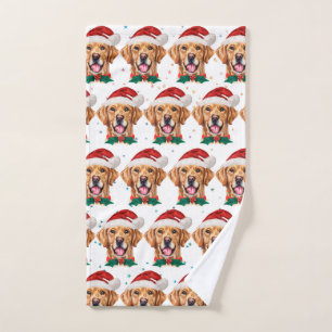 Santa Golden Retriever Christmas Hand Towel