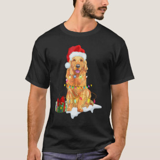 Santa Golden Retriever Christmas Lights Xmas Gift T-Shirt