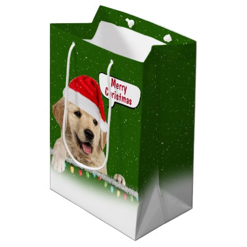 Santa Golden Retriever in Snowflakes Medium Gift Bag