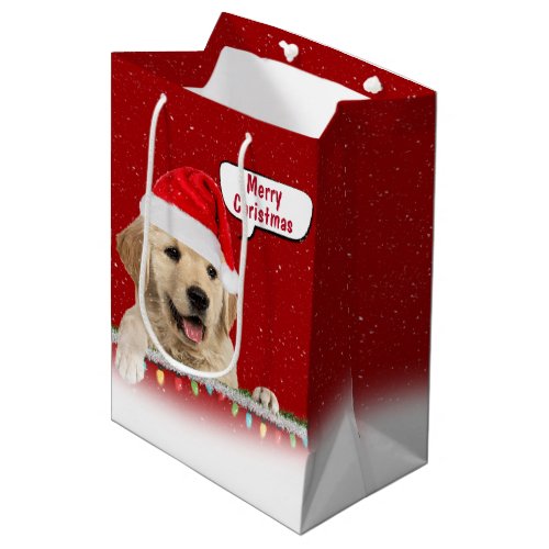 Santa Golden Retriever in Snowflakes Medium Gift Bag