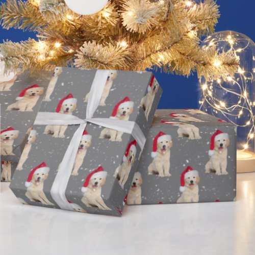 Santa Golden Retriever Puppy   Wrapping Paper