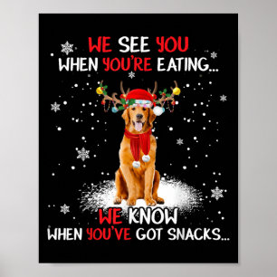Santa Golden Retriever Reindeer Light Christmas Pa Poster