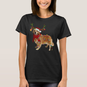 Santa Golden Retriever Reindeer Light Christmas T-Shirt