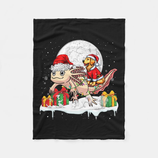 Santa Golden Retriever Riding Axolotl Christmas Ow Fleece Blanket (Front)