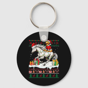 Santa Golden Retriever Riding Horse Christmas Swea Keychain