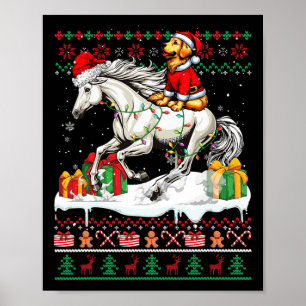 Santa Golden Retriever Riding Horse Christmas Swea Poster