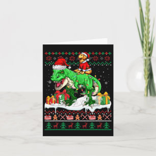 Santa Golden Retriever Riding T-rex Christmas Swea Card