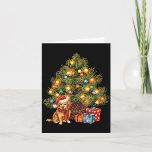 Santa Golden Retriever Tree Christmas Lights Dog X Card