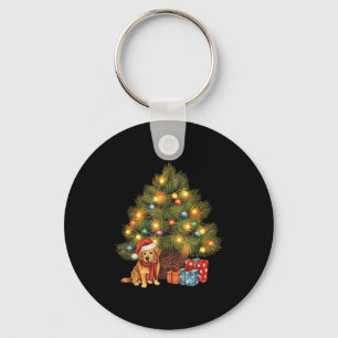 Santa Golden Retriever Tree Christmas Lights Dog X Keychain