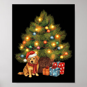 Santa Golden Retriever Tree Christmas Lights Dog X Poster