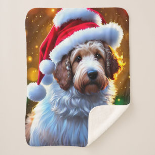 Santa Goldendoodle, Cute Christmas Dog Blanket