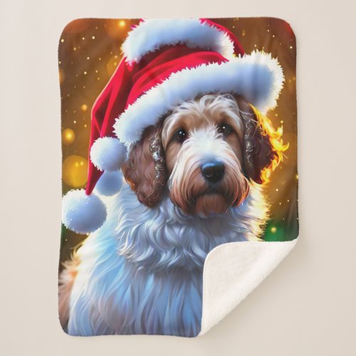 Santa Goldendoodle Cute Christmas Dog Blanket