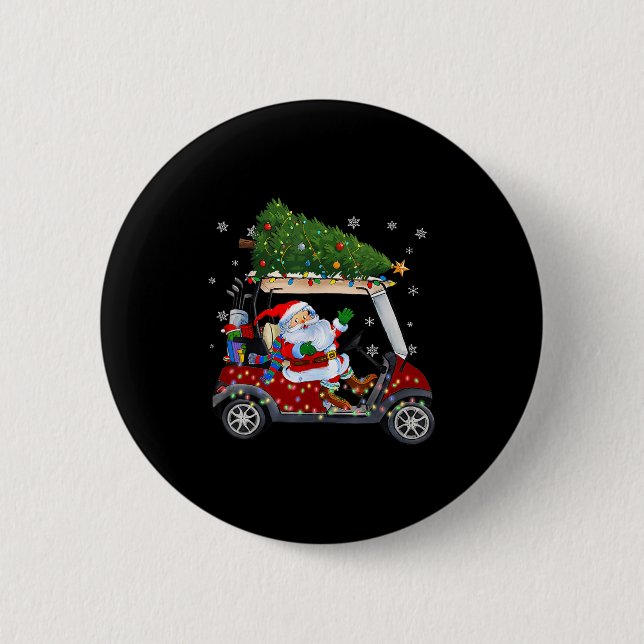Santa Golf Cart Christmas Tree Lights Xmas Golfer  Button (Front)