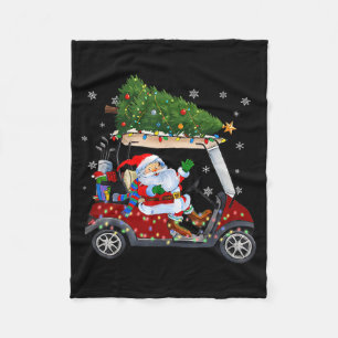 Santa Golf Cart Christmas Tree Lights Xmas Golfer  Fleece Blanket