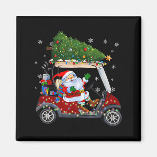 Santa Golf Cart Christmas Tree Lights Xmas Golfer Magnet