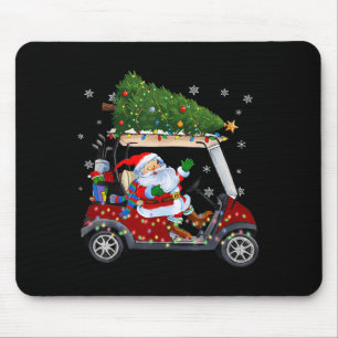 Santa Golf Cart Christmas Tree Lights Xmas Golfer  Mouse Pad
