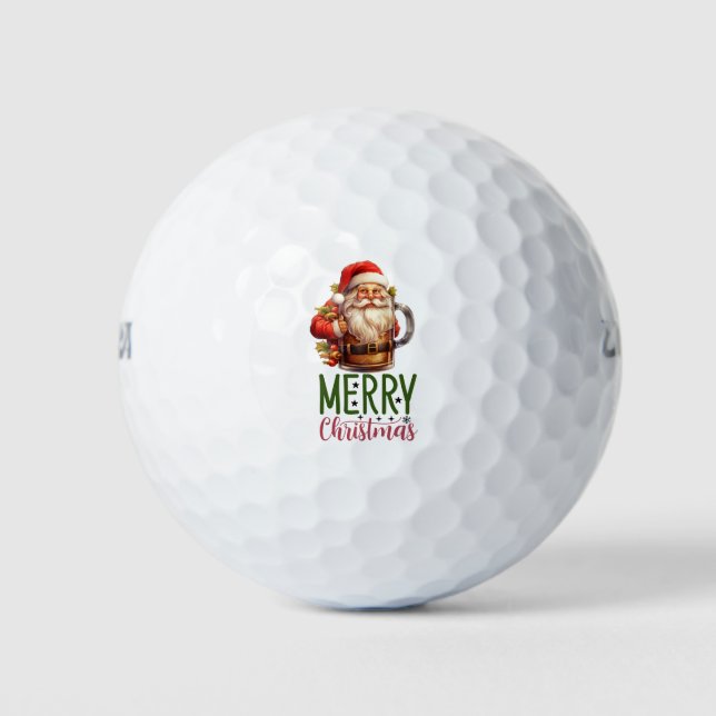   Santa  golfer Christmas   golf and beer funny  Golf Balls (Front)