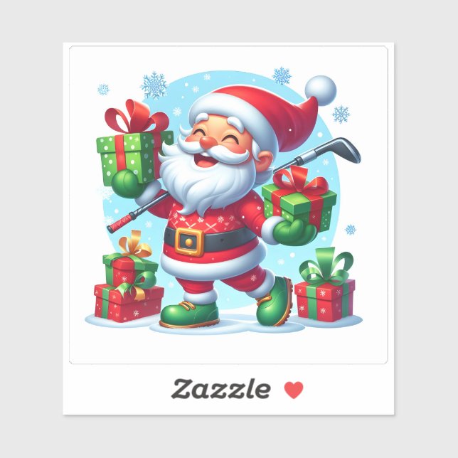 Santa Golfing and Delivering Gifts! Sticker (Sheet)