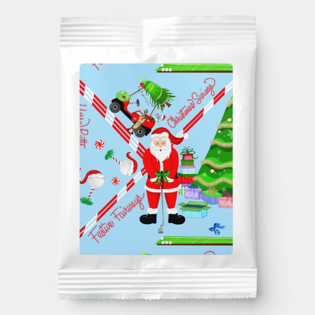 Santa Golfing by Christmas Tree Hot Chocolate Drink Mix (Front)