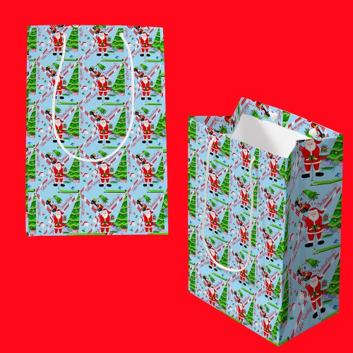 Santa Golfing by Christmas Tree Medium Gift Bag
