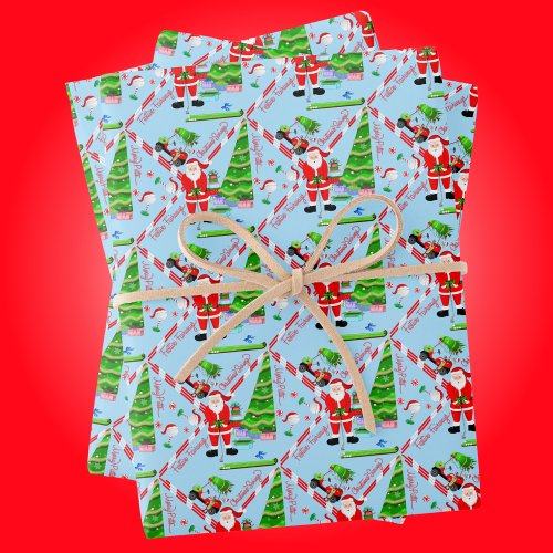 Santa Golfing by Christmas Tree Wrapping Paper Sheets