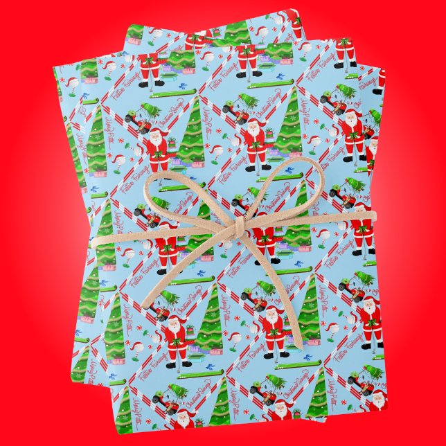 Santa Golfing by Christmas Tree Wrapping Paper Sheets (Santa's Golfing Magic - Tee Up the Holidays with Cheer!)
