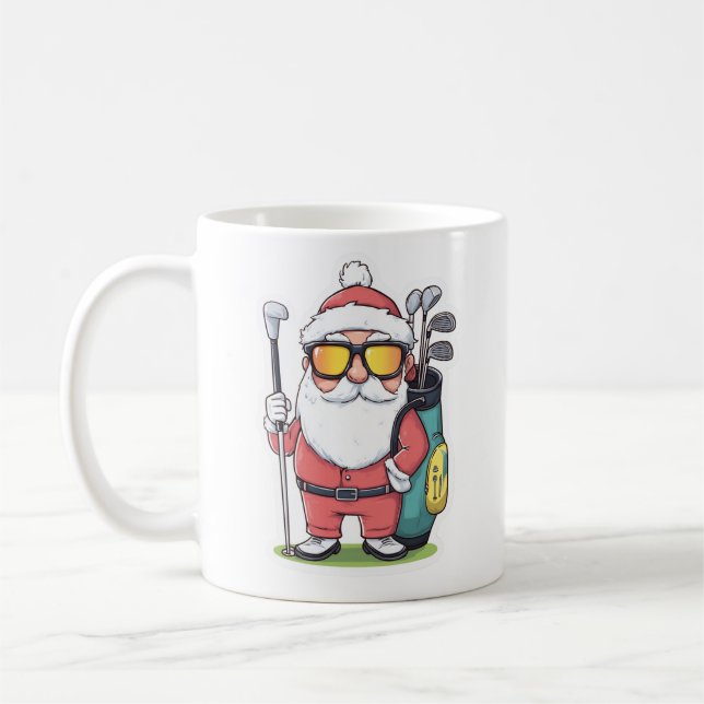 Santa Golfing Christmas Fun Coffee Mug (Left)