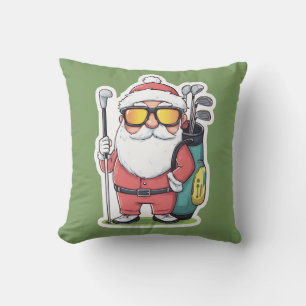Santa Golfing Christmas Fun Throw Pillow