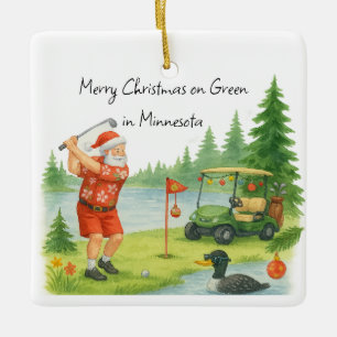 Santa Golfing in Minnesota Holiday  Ceramic Orname Ornament