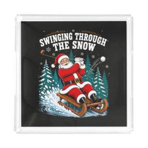 Santa Golfing Merry Christmas Golfer Acrylic Tray