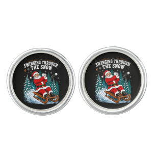 Santa Golfing Merry Christmas Golfer Cufflinks