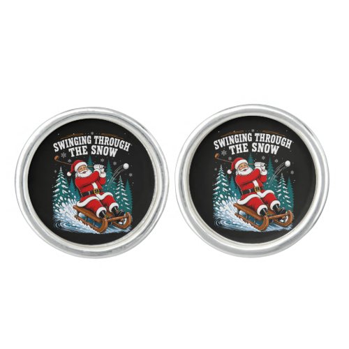Santa Golfing Merry Christmas Golfer Cufflinks