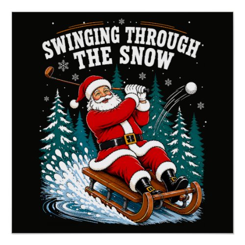 Santa Golfing Merry Christmas Golfer Poster