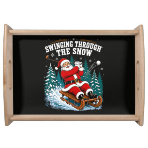 Santa Golfing Merry Christmas Golfer Serving Tray