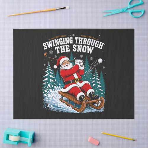 Santa Golfing Merry Christmas Golfer Tissue Paper