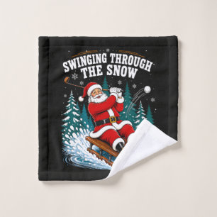 Santa Golfing Merry Christmas Golfer Wash Cloth