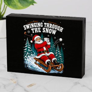 Santa Golfing Merry Christmas Golfer Wooden Box Sign