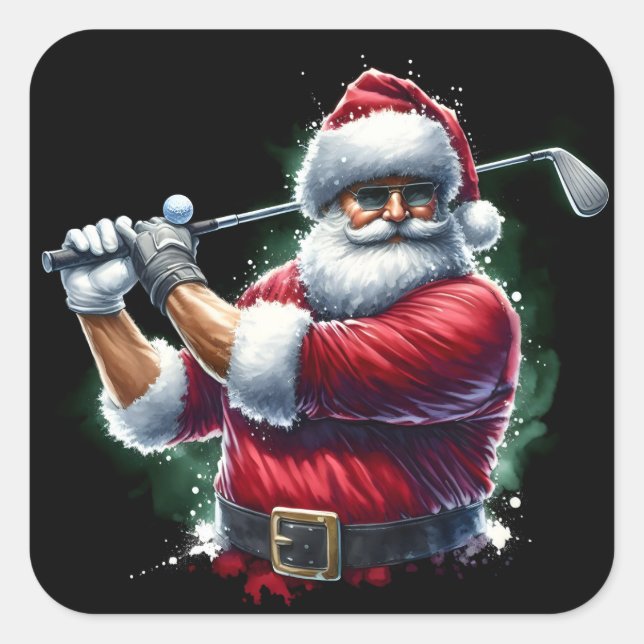 Santa Golfing on a Winter Day Square Sticker (Front)