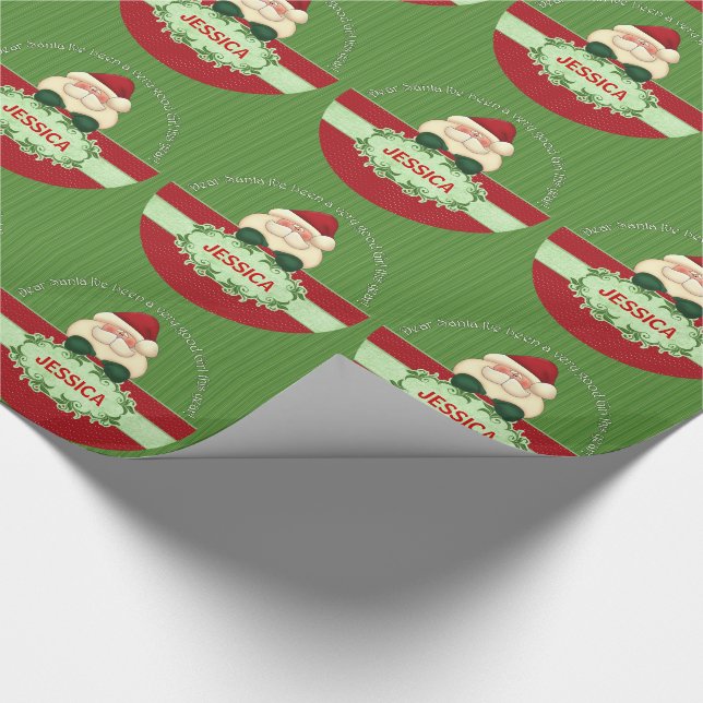 Santa GOOD GIRL Kids Theme Christmas Wrapping Paper (Corner)