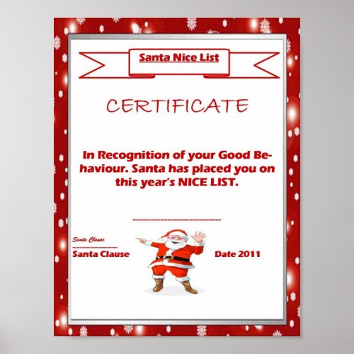 Santa Good List Certificate Template Poster