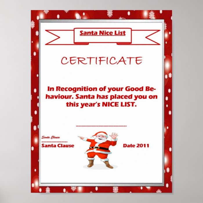 Santa Good List Certificate Template Print