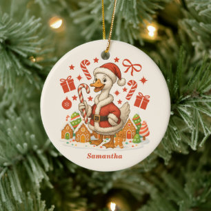 Santa Goose Christmas Holiday Ceramic Ornament