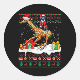 Santa Great Dane Riding Giraffe Christmas Sweater  Classic Round Sticker