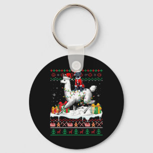 Santa Great Dane Riding Llama Christmas Sweater Lo Keychain