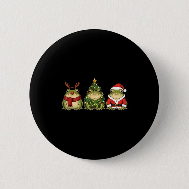 Santa Green Frog Christmas Tree Frog Lover Animal  Button (Front)