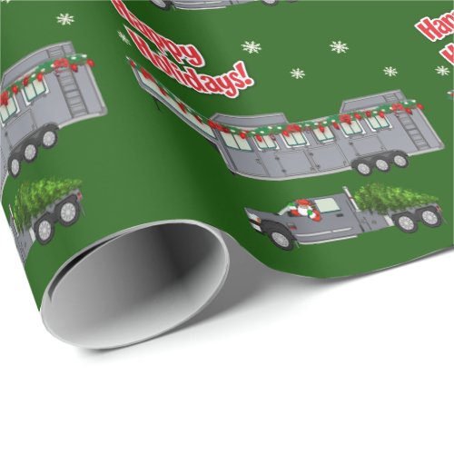 Santa Grey Truck and Horse Trailer Christmas  Wrapping Paper